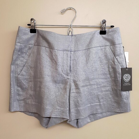 Vince Camuto Pants - VINCE CAMUTO Oasis Metalllic Linen Mini Shorts in Grey Silver Vapor